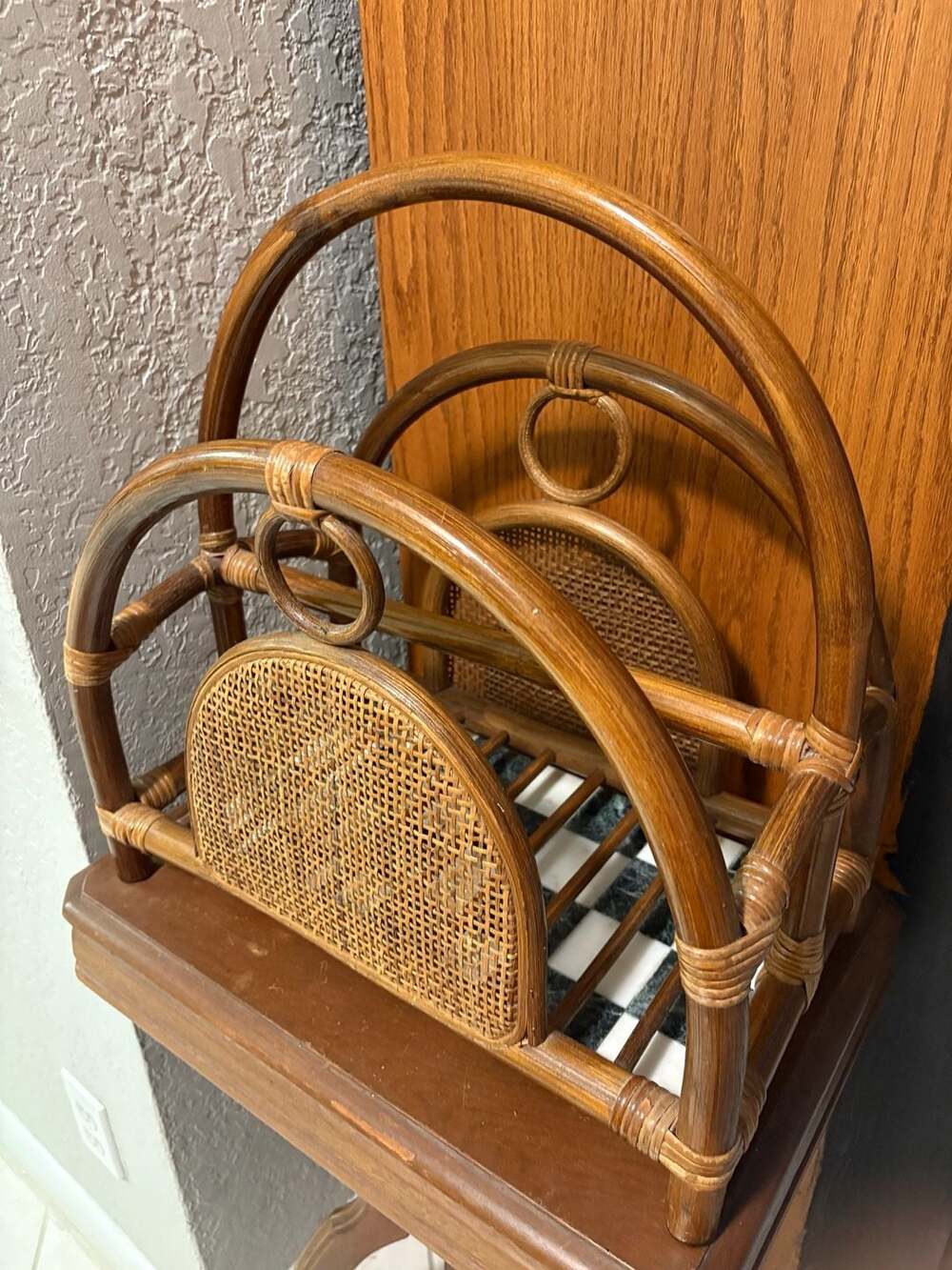 Vintage Rattan Wicker Magazine Rack Holder Arch Loop Design - Picture 2 of 5